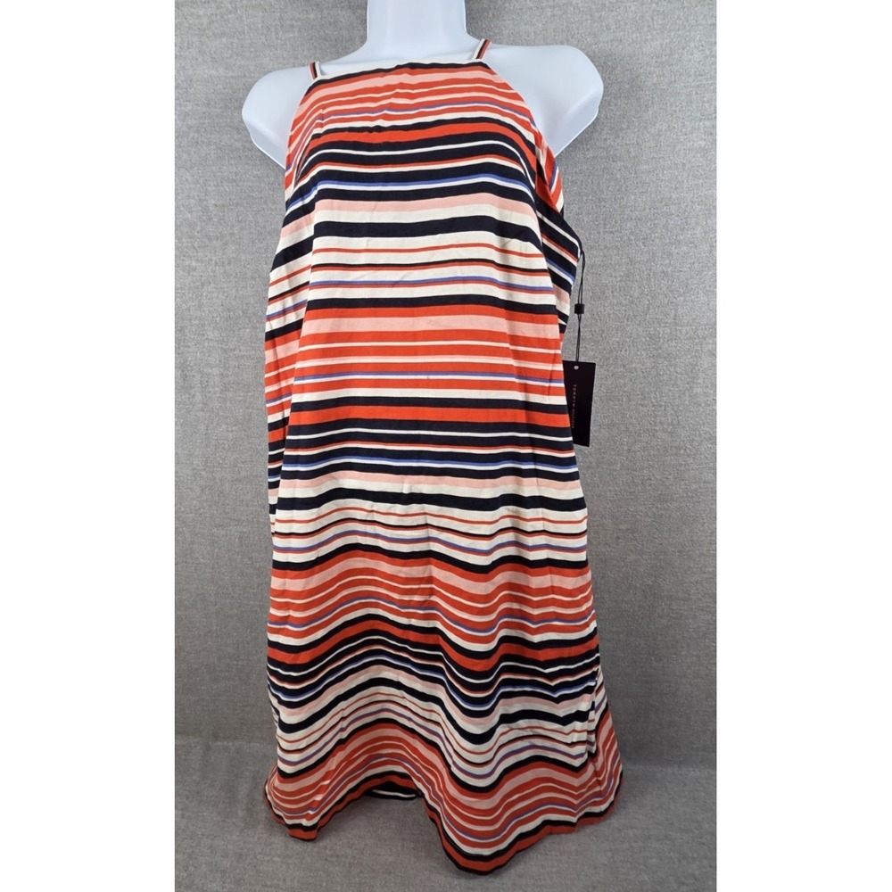 Tommy Hilfiger Tank Sun Dress 12 Linen Blend Orange Multi Stripe Preppy NEW